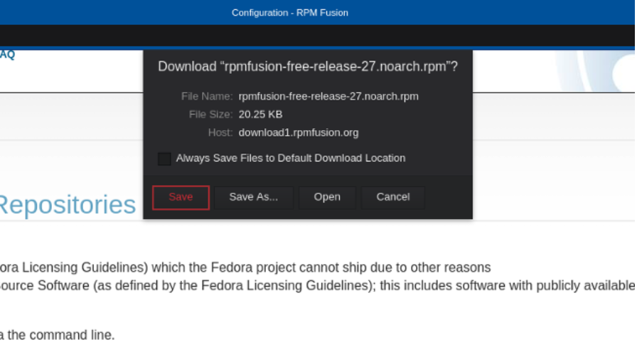 مستودع RPMFusion الإضافي لتوزيعة فيدورا.PNG