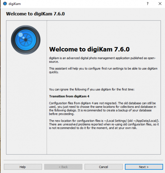واجهة برنامج digiKam عند أول فتح