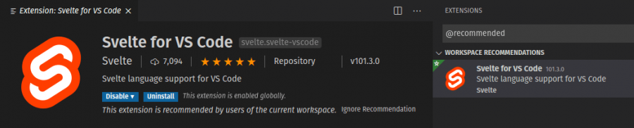 تثبيت الإضافة Svelte for VS Code