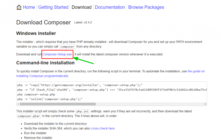 النقر على "Composer-Setup.exe" لتنزيل الأداة على الحاسوب