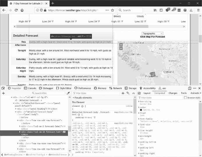 تفحص عناصر صفحة الطقس باستخدام أدوات المطور.jpg