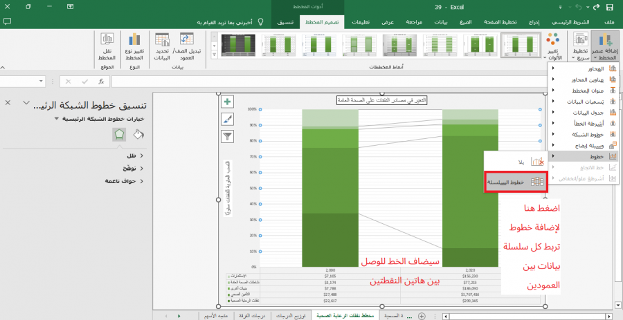 اختيار خيار الخطوط المتسلسلة