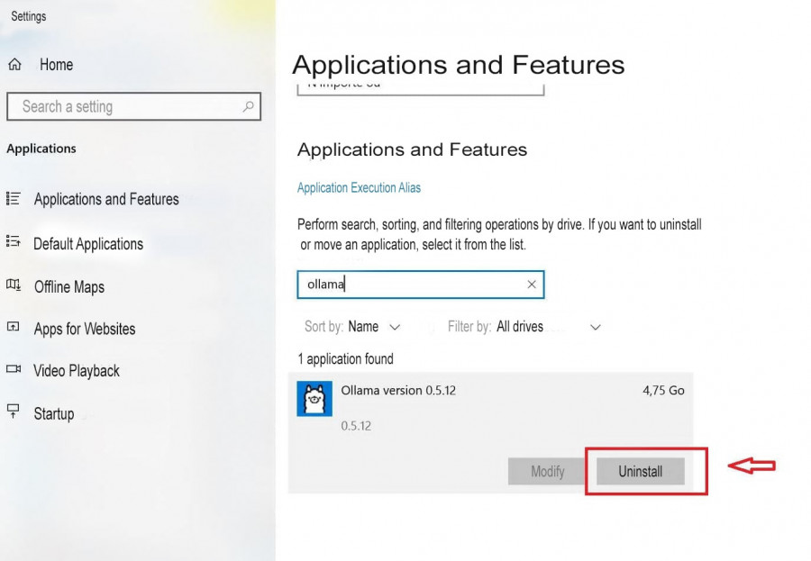 إلغاء تثبيت أولاما Ollama من الحاسوب